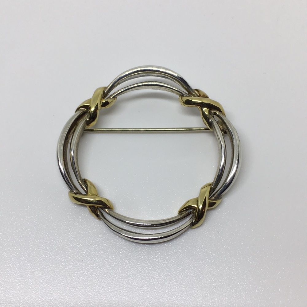 Unique Vintage Sterling Silver & 18K Gold Brooch
